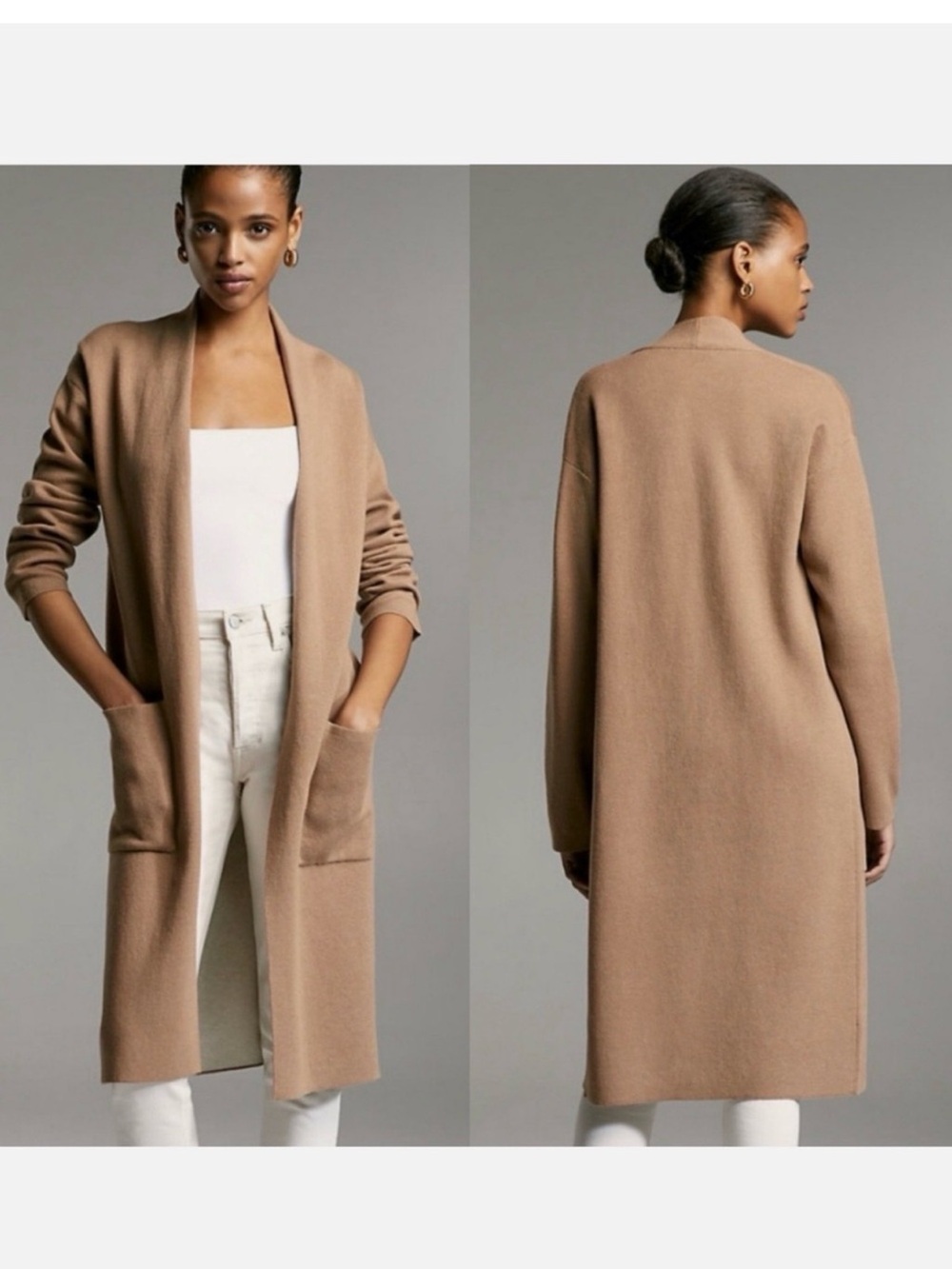 Aritzia Babaton Lance Long Open-Front Wool Camel Cardigan Sweater